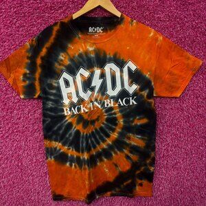 AC/DC Back in Black Spell-Out Album Art Hard Rock Tie Dye M